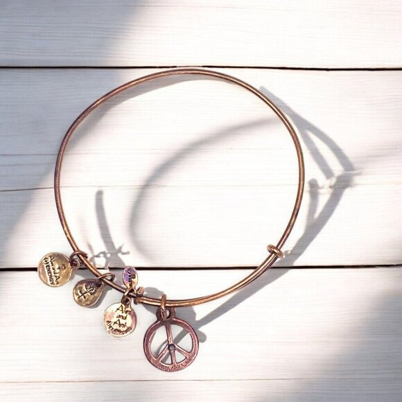 Alex & Ani Peace Charm Bangle Bracelet Gold Finish Expandable - Picture 2 of 2